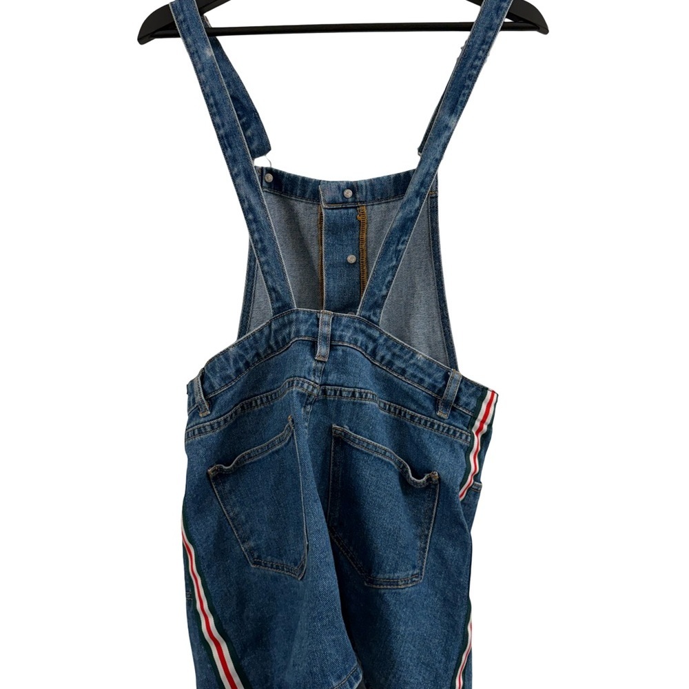 Denim Overall Skirt with Striped Accents - Picture 2 of 6